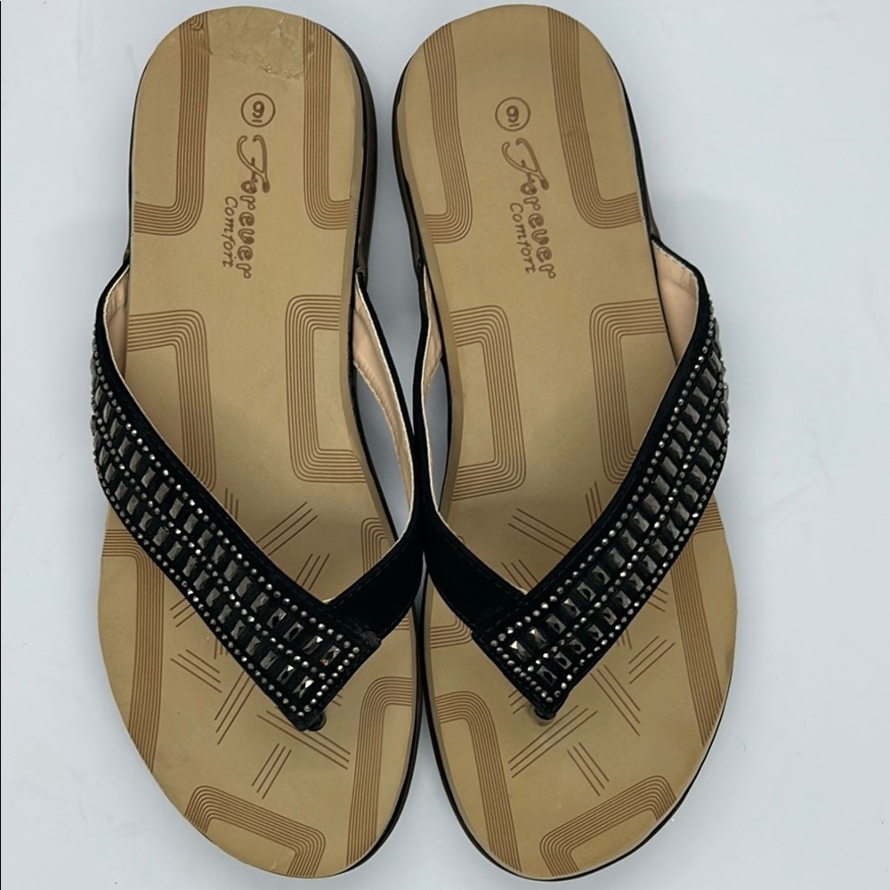 Women's Black beaded Sandals Forever Comfort Size 9 - Picture 1 of 8